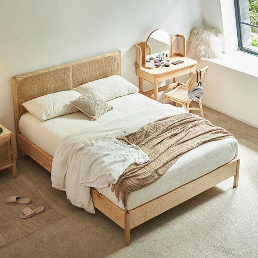 Wooden Rattan Bed