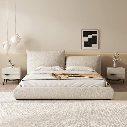 Beige Cream Fabric Wooden Storage Bed