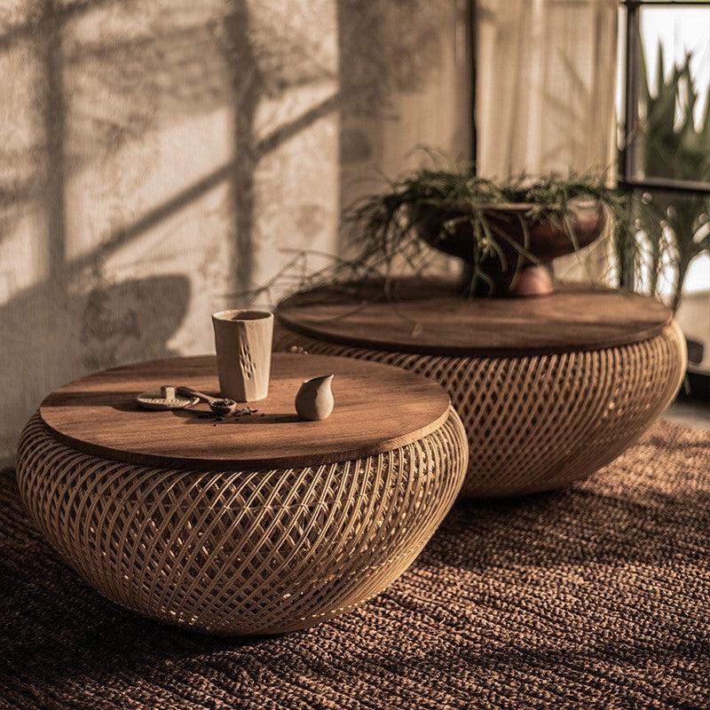 Rustic Rattan Round Coffee Table