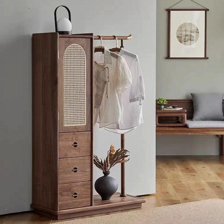 Brown Storage Rattan Wooden Single Wardrobe