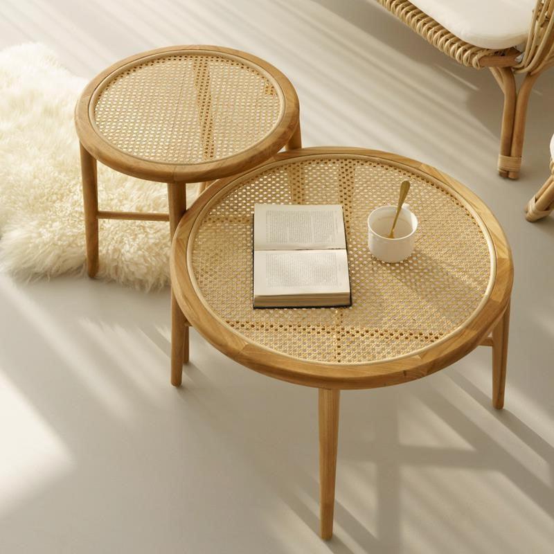  Wooden Rattan Round Coffee Table